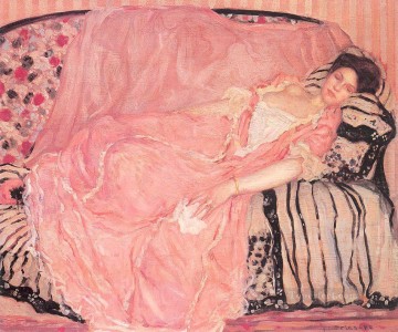 Retrato de Madame Gely en el sofá Mujeres impresionistas Frederick Carl Frieseke Pinturas al óleo